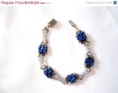 Art Deco Bracelet Lapis Carved Glass Filigree 1920s Vintage Jewelry