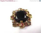Victorian Topaz w Amber Rhinestone Brooch 1800s Vintage Jewelry
