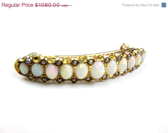 Victorian Gold Opal Black Seed Pearl Brooch Antique Vintage Jewelry