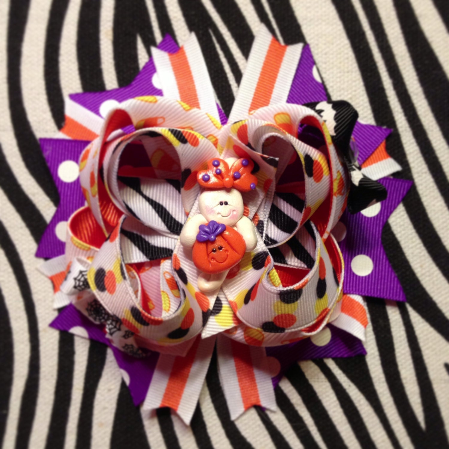 Polymer Clay Ghost Girl Halloween Boutique Hair Bow