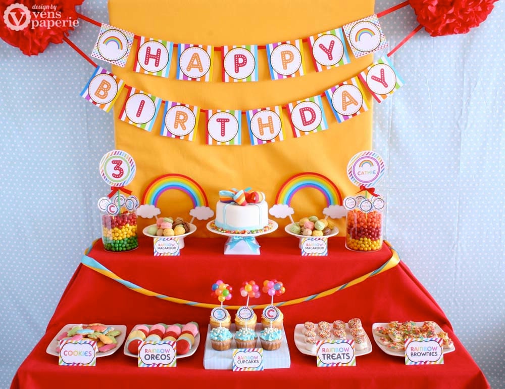 Rainbow Birthday Party Package Personalized FULL Collection Set - PRINTABLE DIY - PS808CA1x