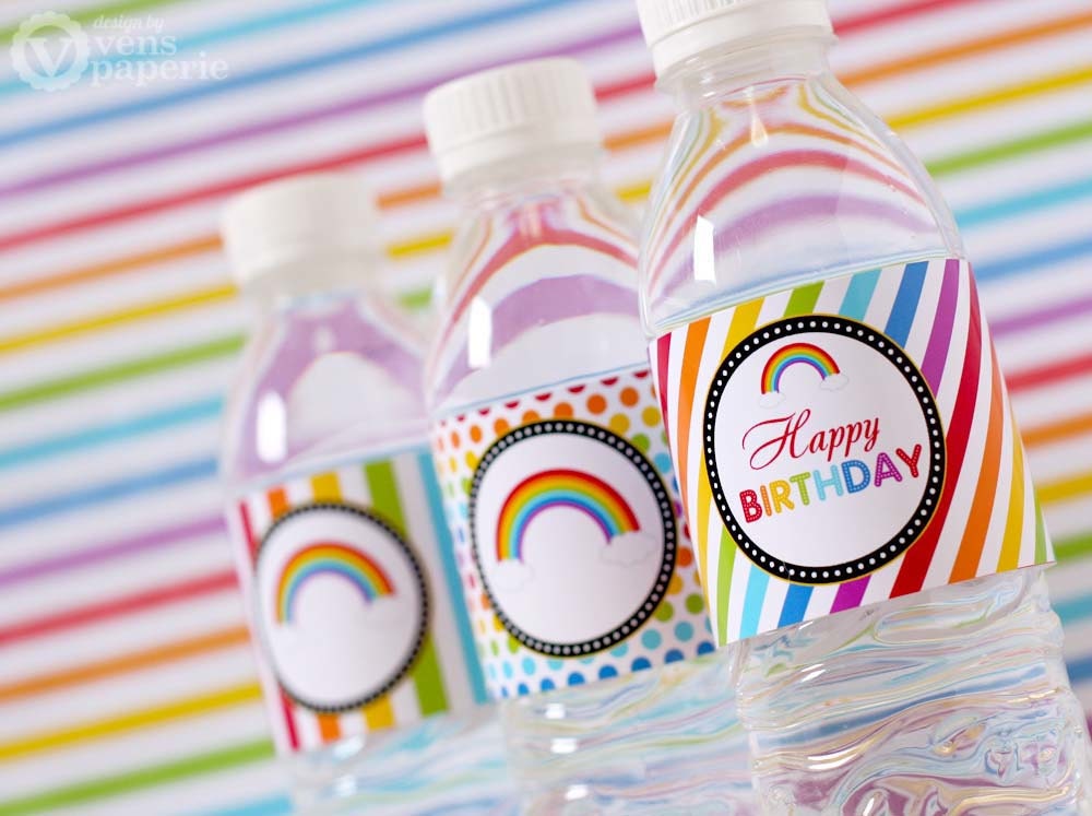 Rainbow Birthday Party - DIY PRINTABLE Water Bottle Drink Label - Instant Download - PS808CA1g