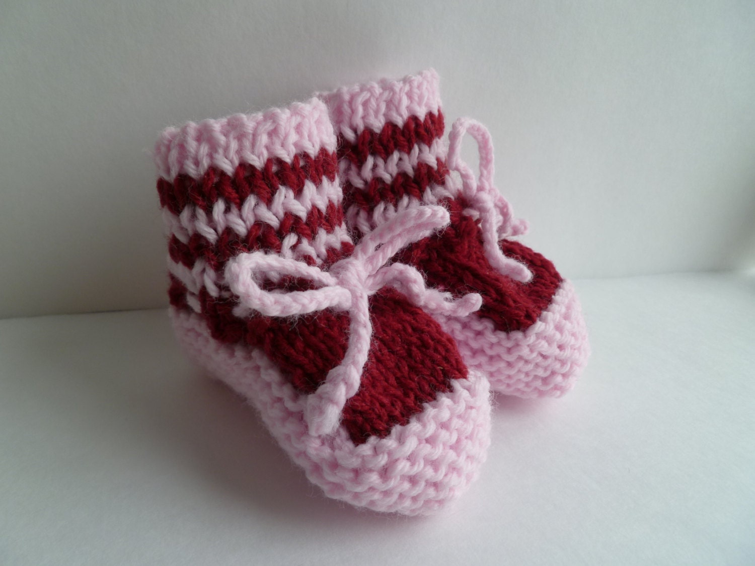 Baby Booties Knitted Super Soft Handmade Pastel Pink Red Burgundy 3-6 Months Ready to Ship
