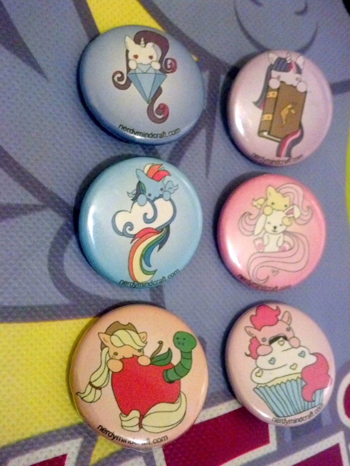 Mane 6 Chibi Nom Button Set (6) MLP Inspired Fan Art
