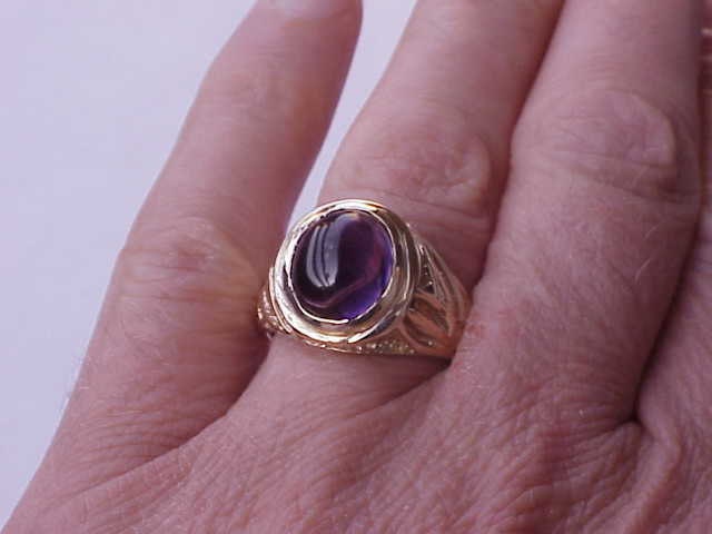 Antique Art Deco Mans 10k YG  Genuine Amethyst Ring, Heavy  10.3gr , Size 11, 1950s