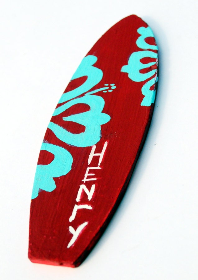 Surfboard Party Favor, Beach Theme Kids Decoration, 6.5 inch Mini Wood Surf board Magnet, Surfer Decor