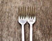 MR & MRS Set of Upcycled Vintage Silverware Forks hand stamped Recycled