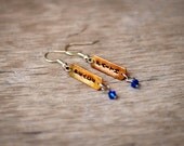 Peace and Faith - Stamped Vintage Brass tags and Swarovski crystal earrings.