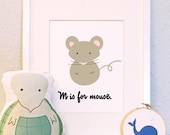 M is for mouse woodland animal portrait nursery illustration print 8x10