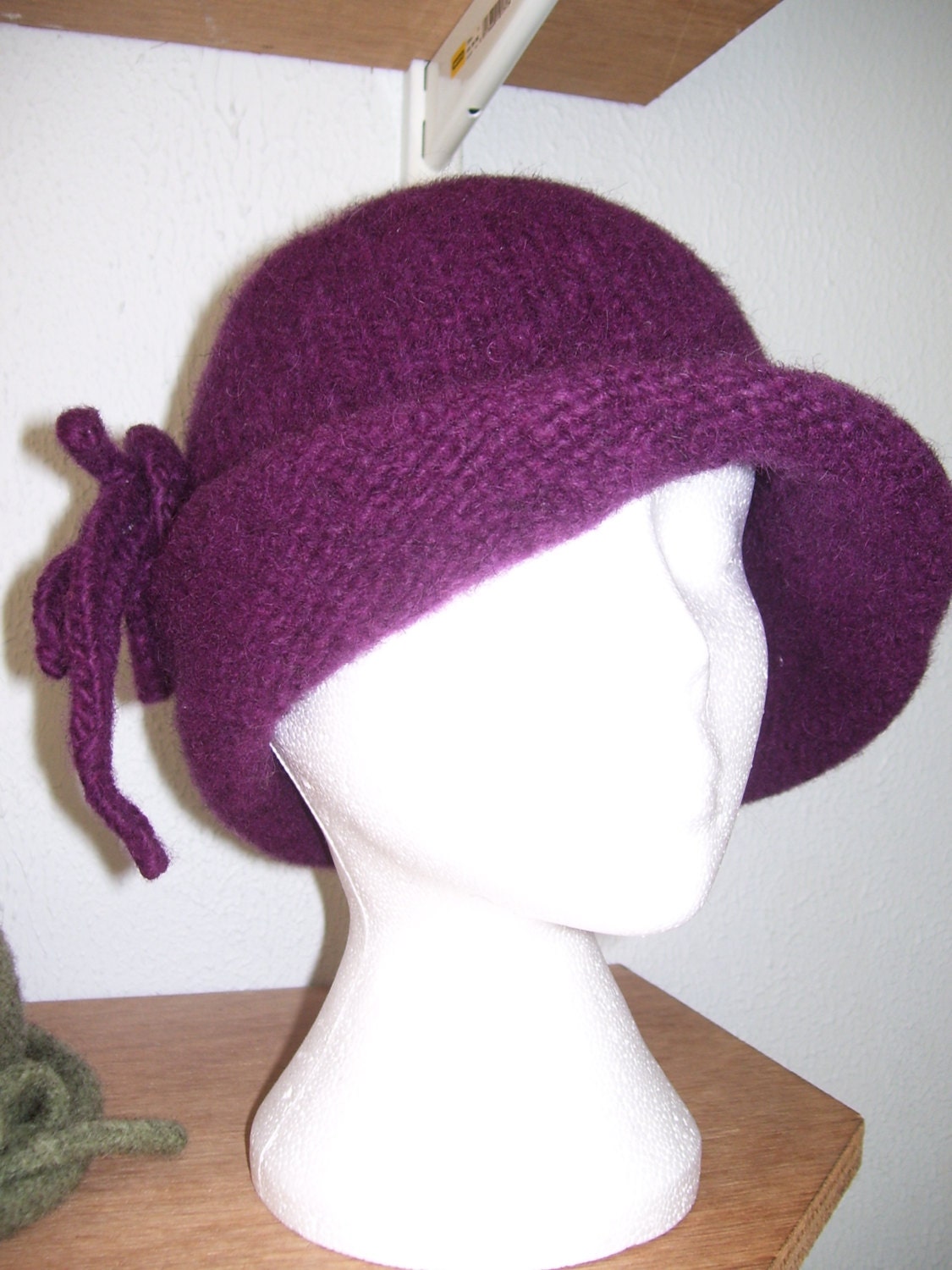 Plum deep putple  handmade knit felted women hat-Icelandic wool