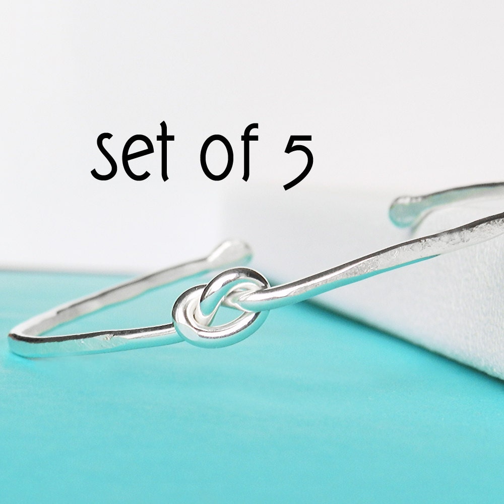 Love knot bracelet, SET OF 5 sterling silver tie the knot bracelet bridesmaid gift, wedding jewelry infinity knot
