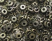 Antiqued Gold Acrylic Bead Caps, 8 mm -- 42 beads