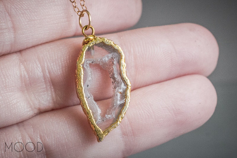 GEO - Druzy Geode capped in gold on 14K Gold Fill Necklace