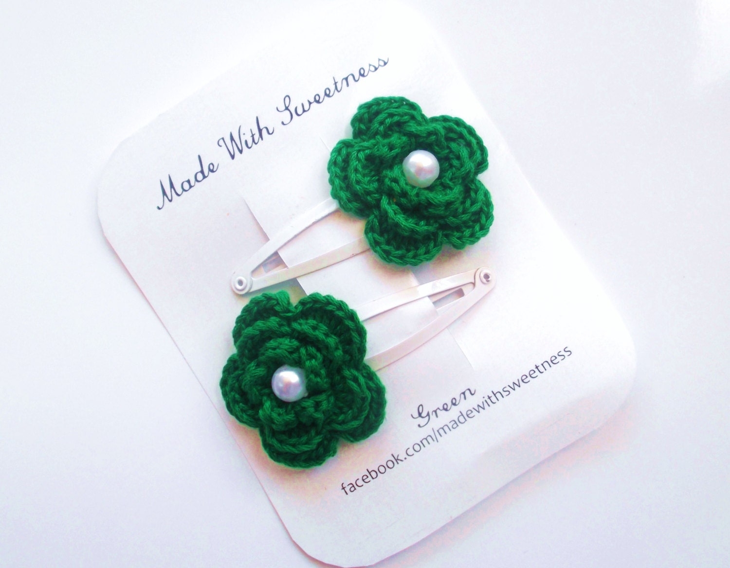 Green Flower Hand Crocheted Hair Clip