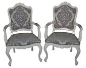 French Style Upolstered Armchairs White Silver Grey Damask Pink Modern Chic
