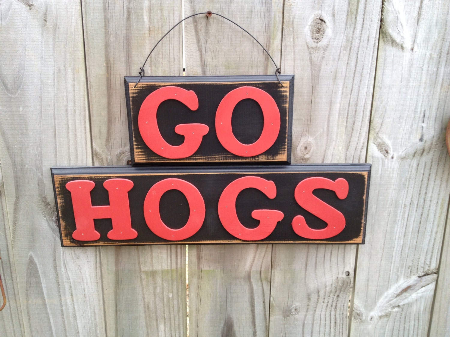 Rustic Black and Red Go Hogs Arkansas Razorbacks Sign Door Hanger