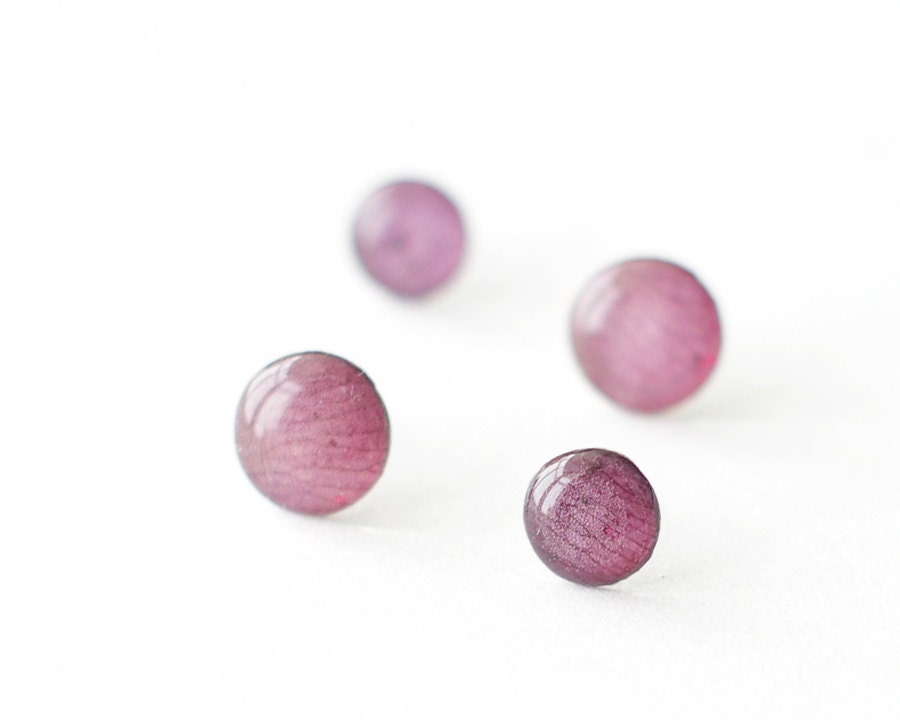 Real Petals Earrings - purple handmade resin jewelry - Clematis 'Ville de Lyon'