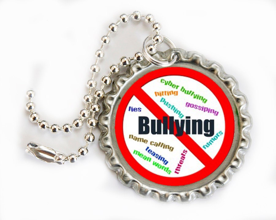Anti Bullying Keychain -Bottlecap clear resin -red keychain -Bullying Keyring -Anti Bully zipper chain -Stop bullying