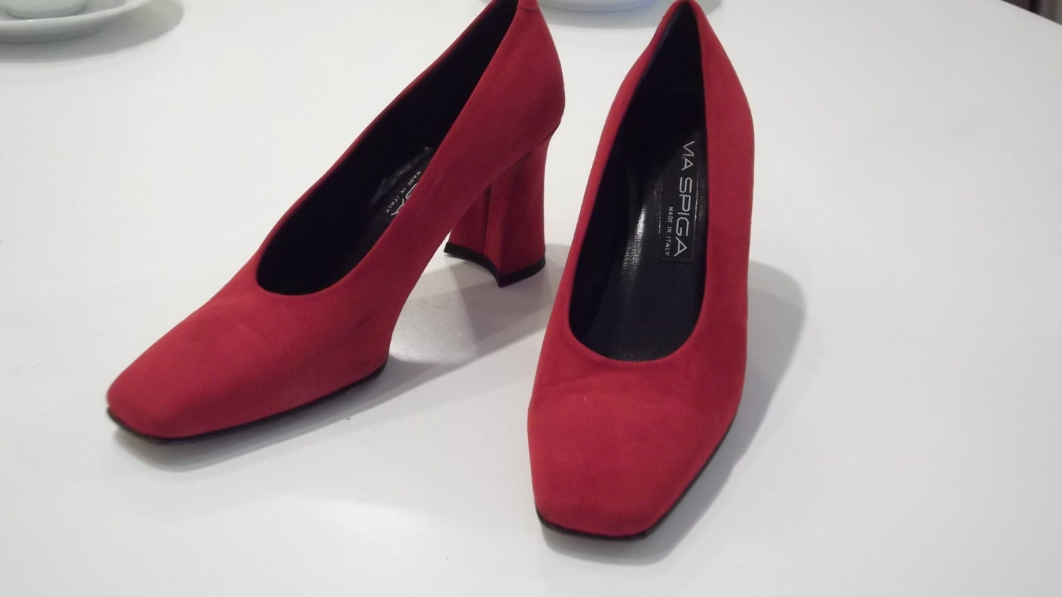 Red Suede Pumps Via Spiga Size 7 1/2. Near Mint. Vintage Italian