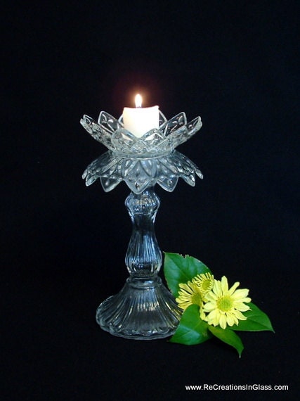 Candle holder.  Glass totem.  Garden art.  Bird feeder. "The Audrey" is made with repurposed glass.  Upcycled art.