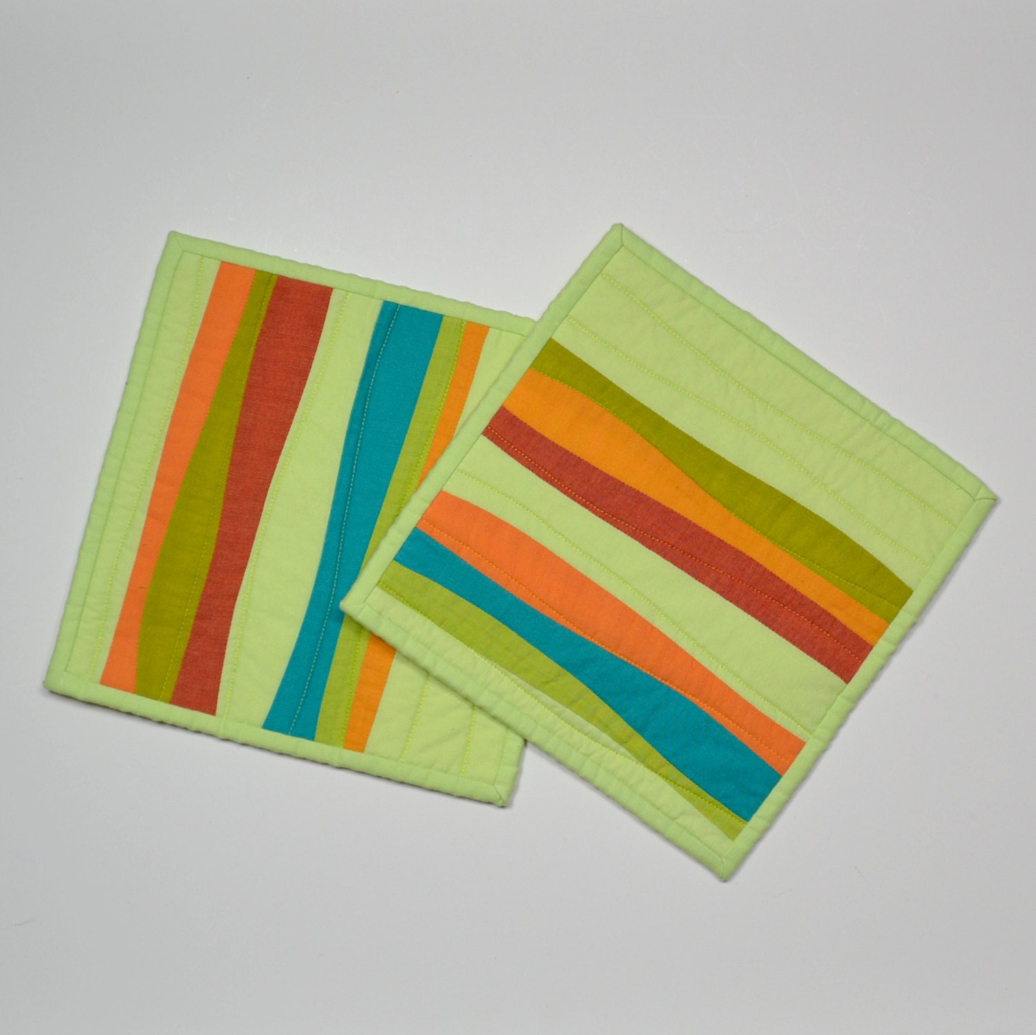 Modern Pot Holders, Honey Dew, Green Potholders, Hot Pad, Quilted Potholders