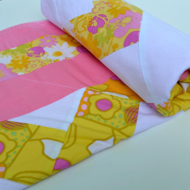 Pink Baby Quilt, Baby Blanket, Chevron, Baby Bedding
