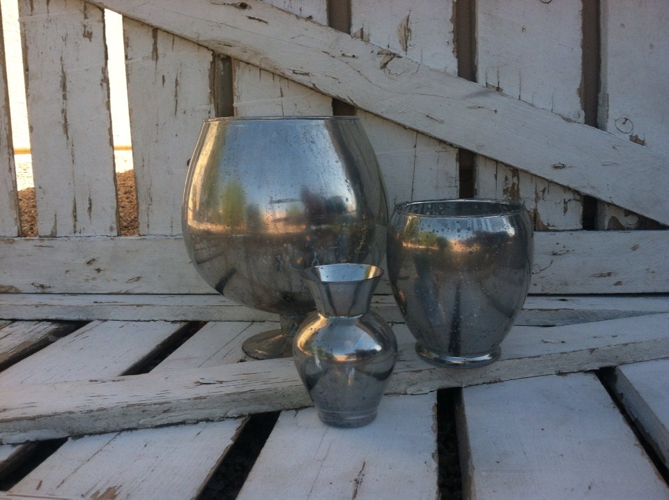 Replicated Mercury Glass Vase Set