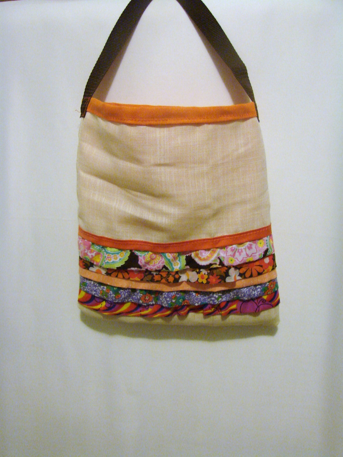 Tote Bag/  Orange and Cream Ruffles/ Fabric Tote Bag