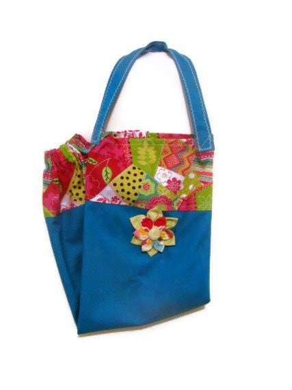 Fabric Plastic Bag Holder-Grocery Bag Holder- Turquoise- Floral