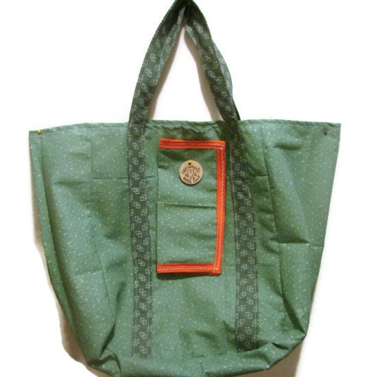 Market Tote & Matching Coupon Organizer Wallet / Apple Green Orange/ Tote Bag