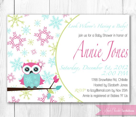 Winter Owl Baby Shower Invitation. Owl Baby Shower Invite. DIY Printable Birthday or Baby Shower Invitation. Il_570xn