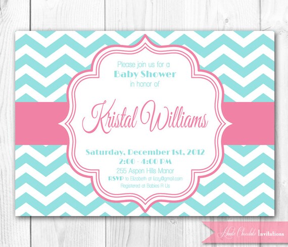 Baby Shower Invitation - Pink & Aqua Chevron. DIY Printable Baby Shower or Bridal Shower Invite. Coordinating Decor Package Available. Il_570xn