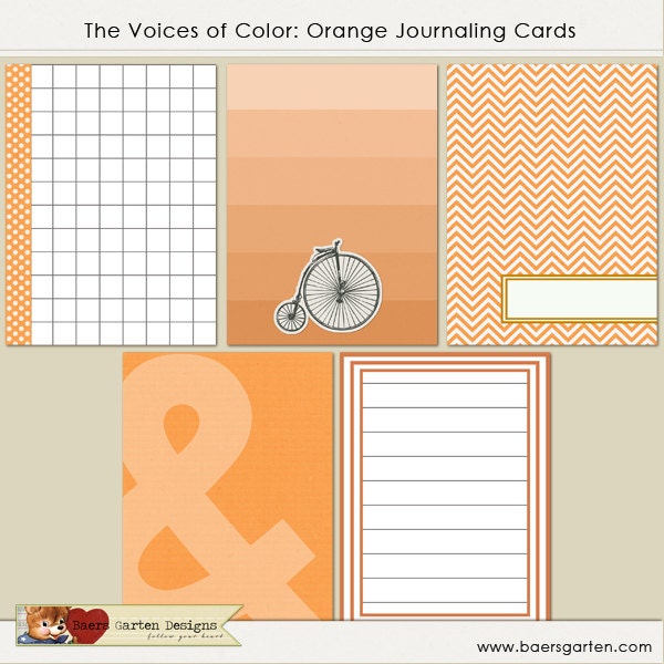 INSTANT DOWNLOAD - Printable Journaling Cards "The Voices of Color: Orange" - Project Life - Scrapbooking - Orange - Bike