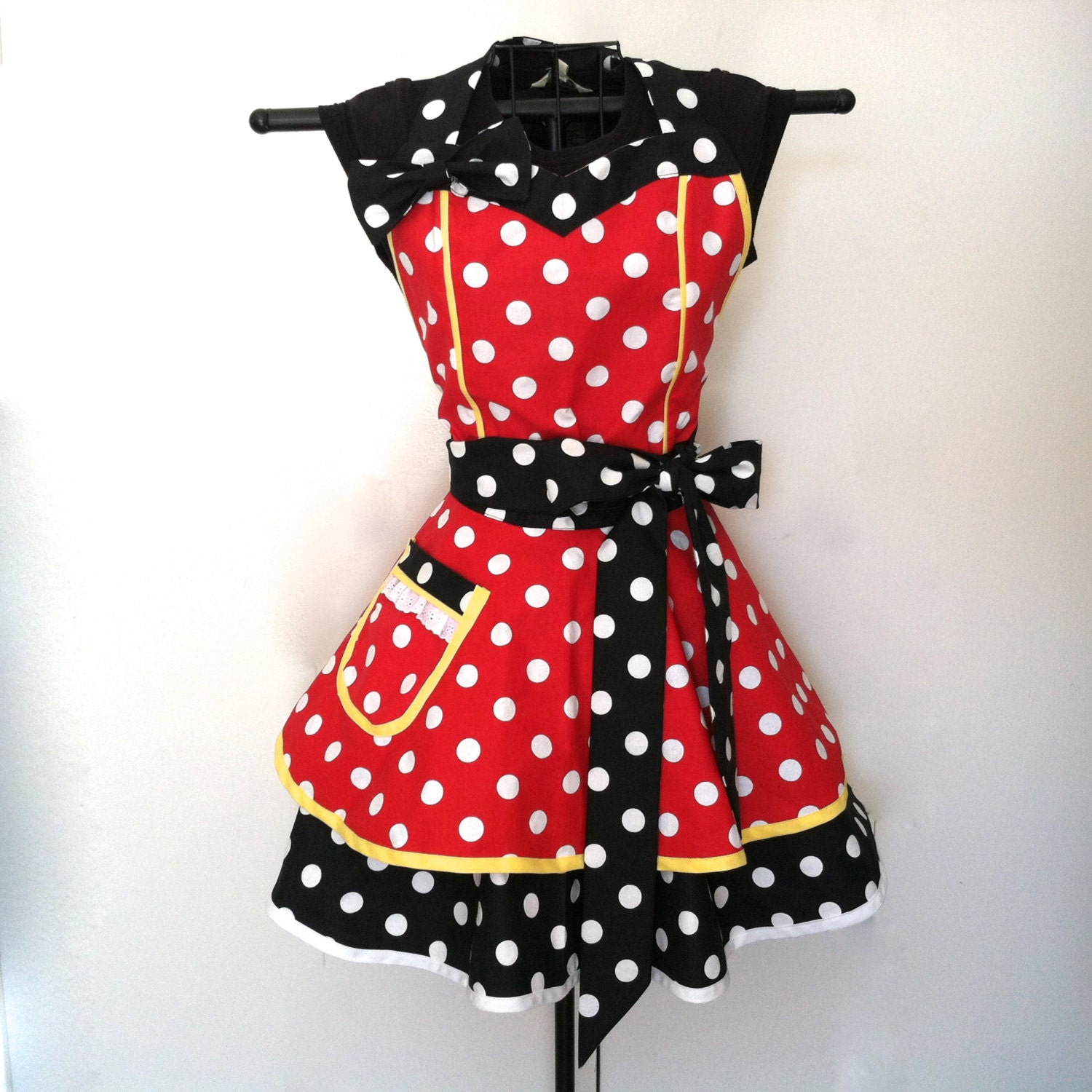 The Full Minnie - Black, White, Red, Pink & Yellow polka dot Minnie Mouse inspired women's full apron