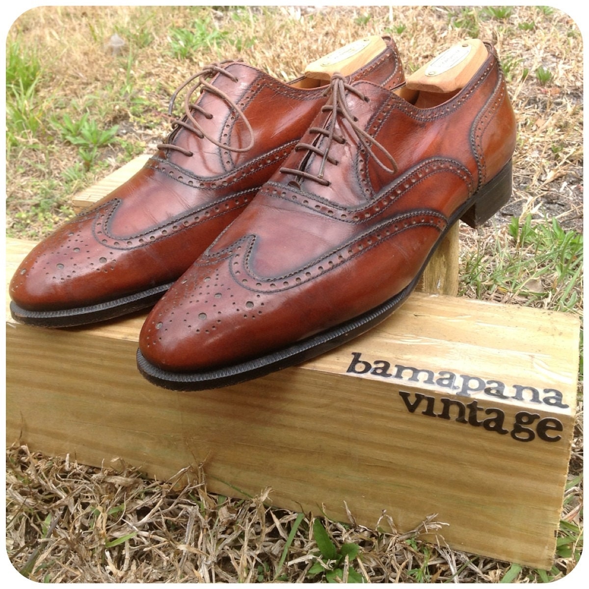 Vintage -- Ferragamo Men's Dress Shoes -- UK Size 8 D -- Made In Italy -- Salvatore Ferragamo -- Wingtips