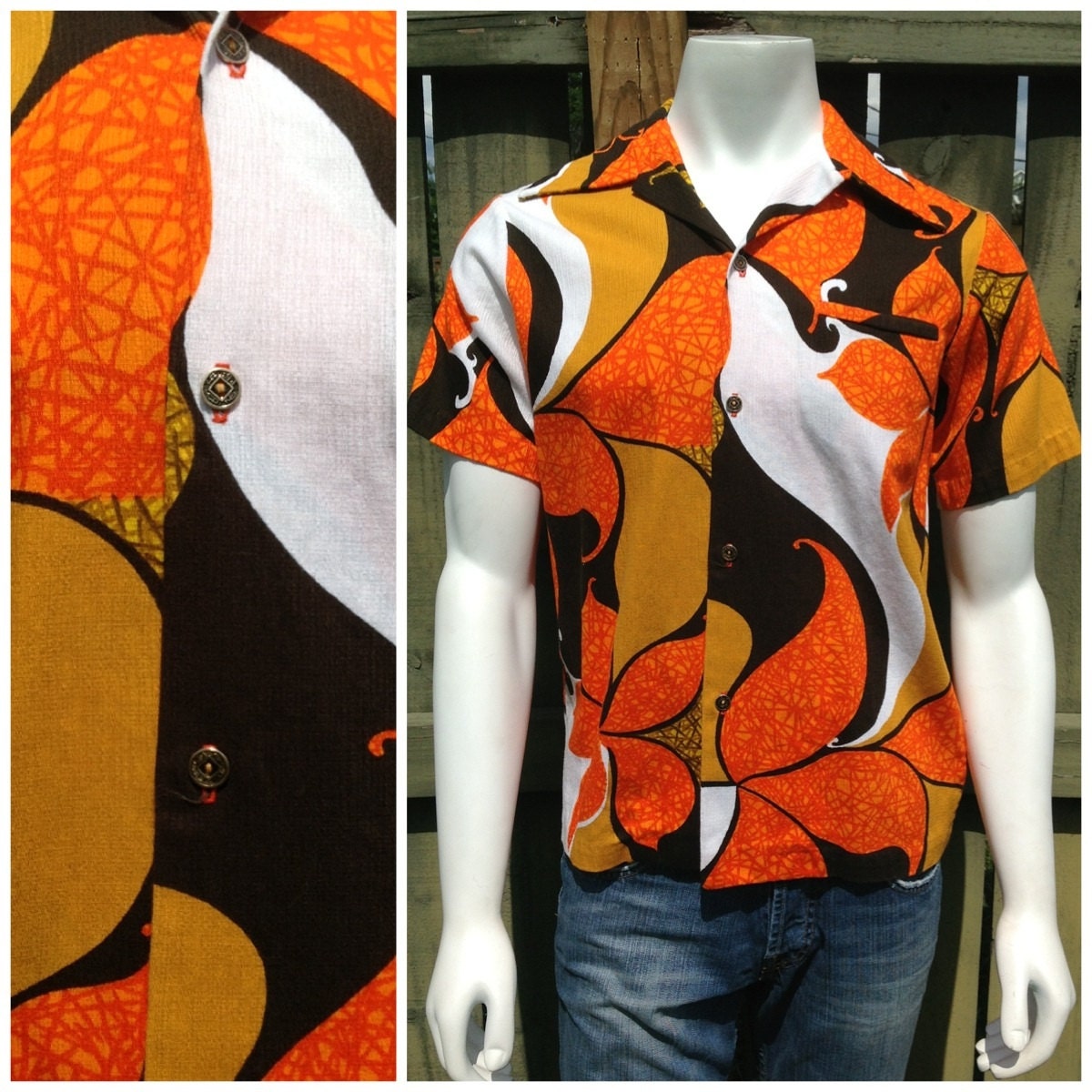 VINTAGE 1970s hawaiian shirt by hawaii nei --MADE in honolulu HAWAII -- short sleeve -- butterfly collar -- amazing bright colors