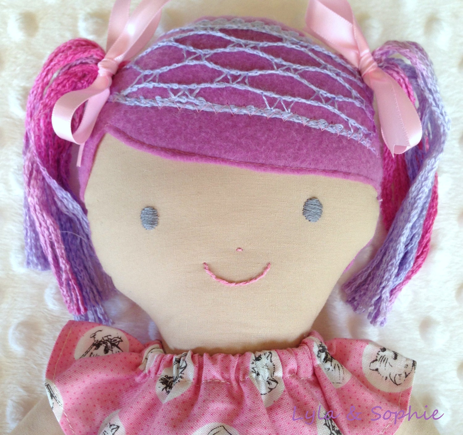 Ready to Ship Kitty Cloth Doll- Rag Doll -  Child Friendly- Retro reprint cat fabric- Washable- dolly dress up 15inch