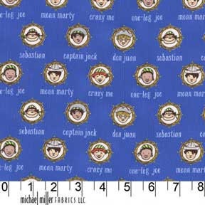 Michael Miller Fabric - SARAH JANE - Out to Sea - Meet the Crew (Blue) - 1 Yard