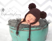 Brown Baby Bear Hat, Newborn Earflap Beanie