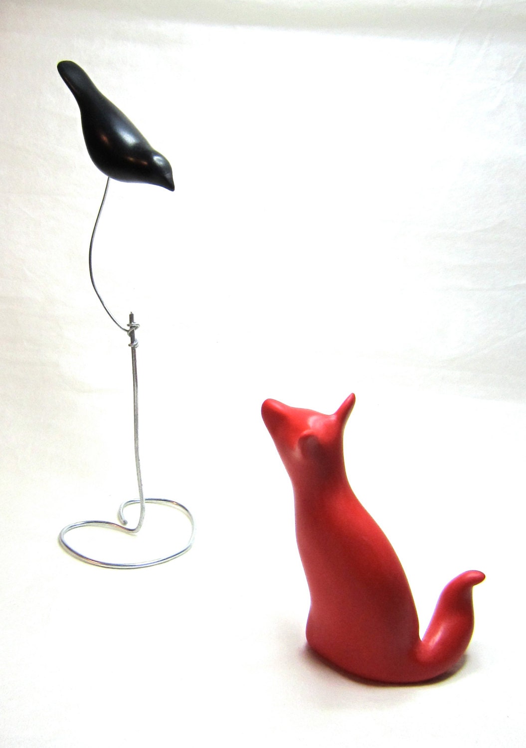 RESERVED for Meghan - Little Fox and Crow pair sculpture decoration hand made OOAK Aesop's fable
