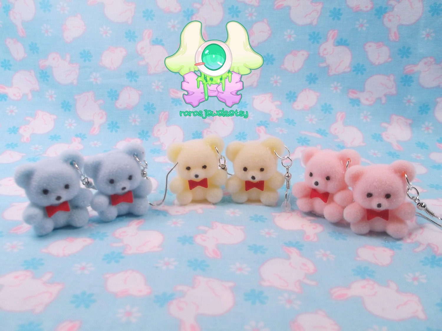 Kawaii Fairy Kei Pastel Fuzzy Bear Earrings - Pick One