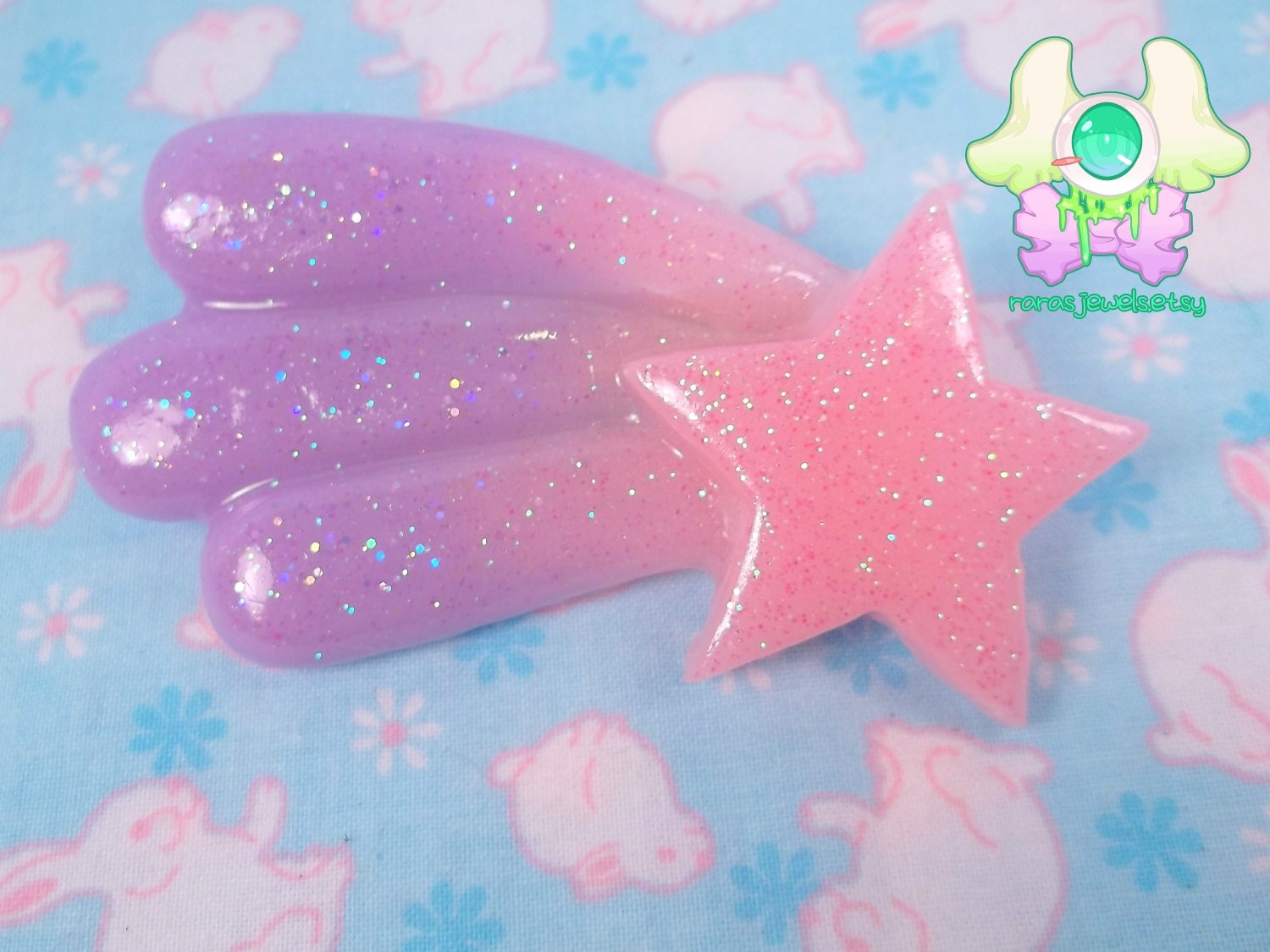 Fairy Kei Shooting Star Brooch Pin and Hair Clip - Lavender and Pink
