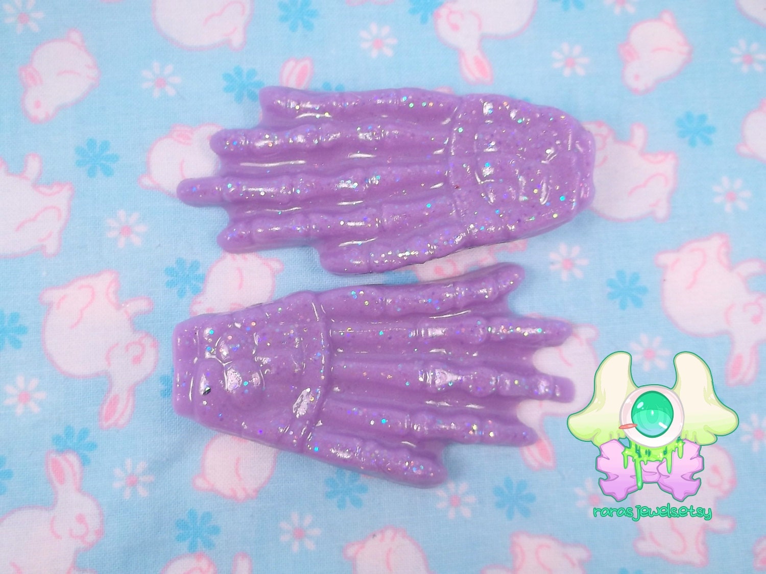 Creepy Cute Skeleton Hand Hair Clips - Lavender with Glitter