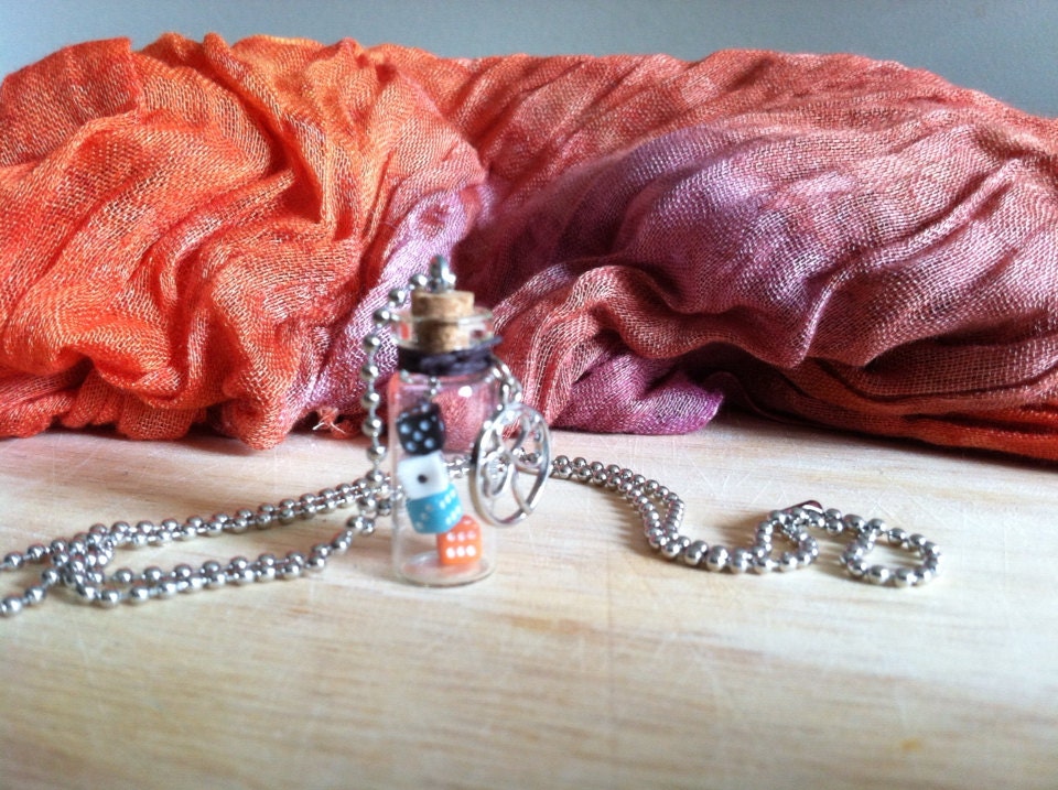 Mini Glass Bottle Pendant Necklace Lucky Clover Dice