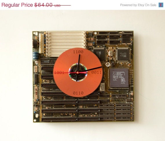 ON SALE Wall clock made from a recycled Computer circuit board ready to ship c6231