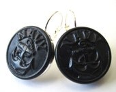 WWII Navy uniform button earrings.  Medium sized buttons, silver leverbacks