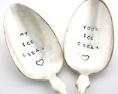 My Ice Cream and Your Ice Cream Spoon, set of 2 vintage hand stamped silver spoons. Home, kitchen, flatware, By MilkandHoneyLuxuries