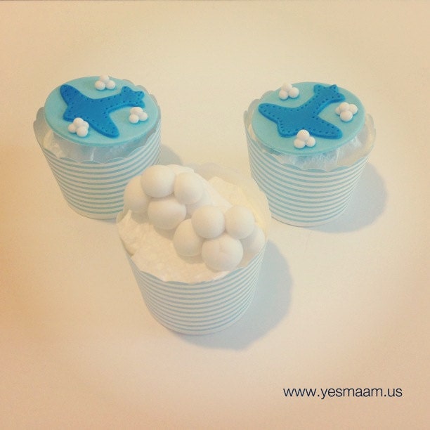 12 Airplane & Cloud Cupcake Fondant Toppers