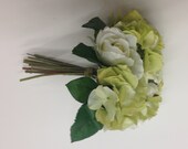 Green and White Rose and Hydrangea Bouquet
