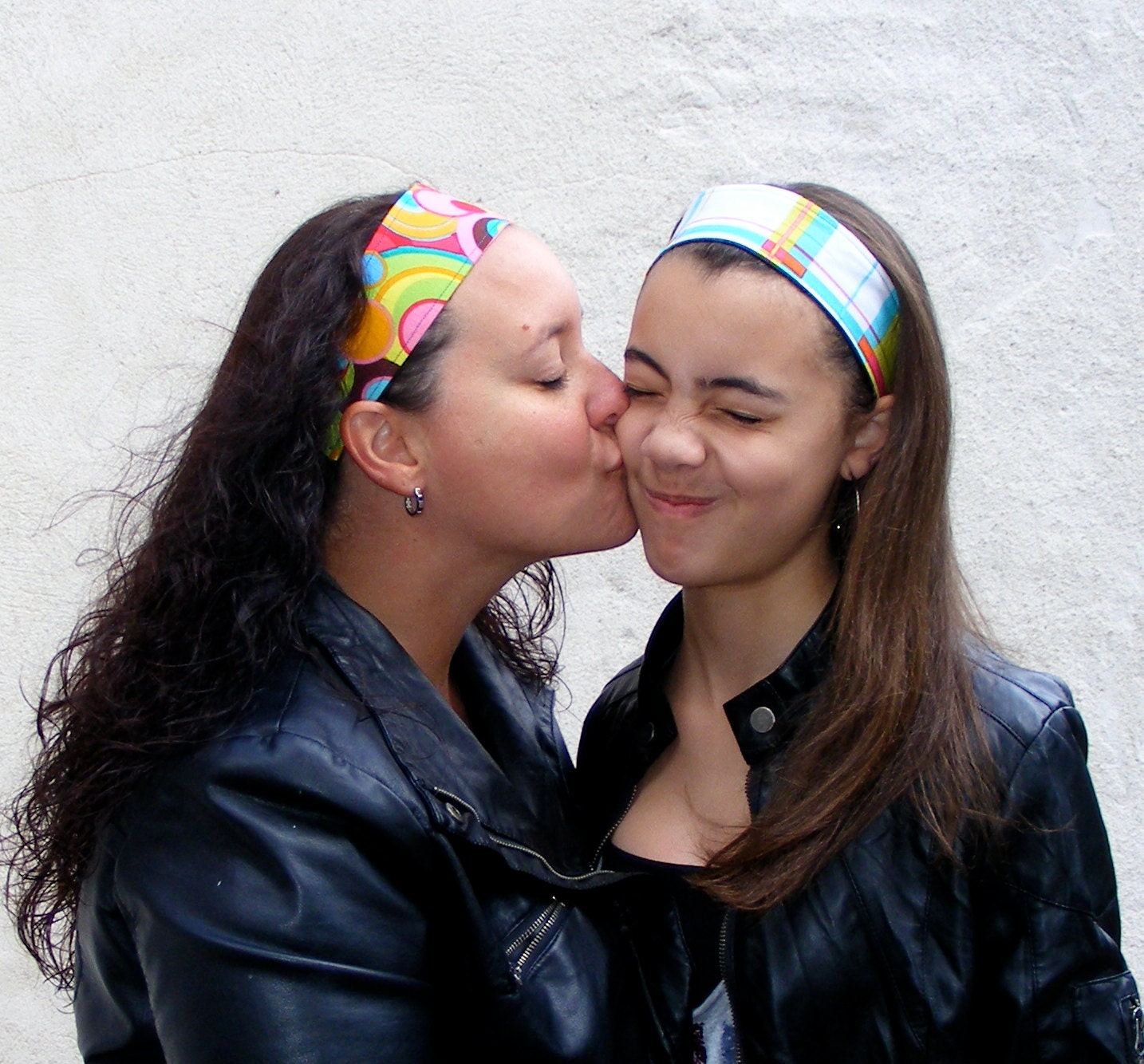 Summer Headband, Reversible Fabric Plaid and Circles Cotton Hair Accessory